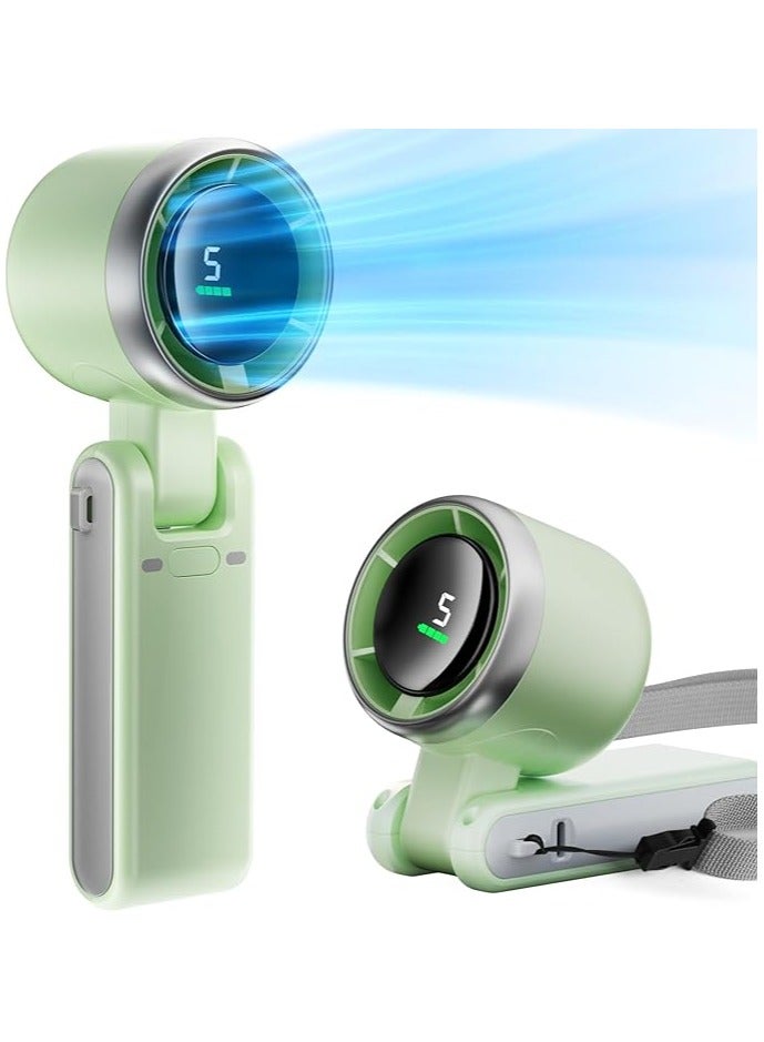 مروحة يدوية قابلة للطي من بايموجي - مروحة محمولة عالية السرعة قابلة لإعادة الشحن بقوة 10000 مللي أمبير/ساعة مع شاشة رقمية، وجيب شخصي صغير قابل للتعديل بخمس سرعات، هدايا للنساء والرجال والسفر والتخييم والمكتب في الهواء الطلق - Image 1