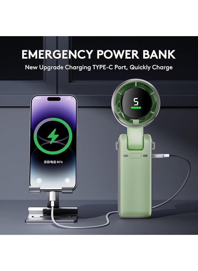 مروحة يدوية قابلة للطي من بايموجي - مروحة محمولة عالية السرعة قابلة لإعادة الشحن بقوة 10000 مللي أمبير/ساعة مع شاشة رقمية، وجيب شخصي صغير قابل للتعديل بخمس سرعات، هدايا للنساء والرجال والسفر والتخييم والمكتب في الهواء الطلق - Image 3