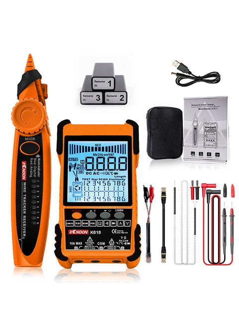 K618 500M Handheld Portable Cable Tester with LCD Display Analogs Digital Search POE Test Cable Pairing ID Pairing Sensitivity Adjustable Network Cable Length Short Open Circuit Measure Trackers