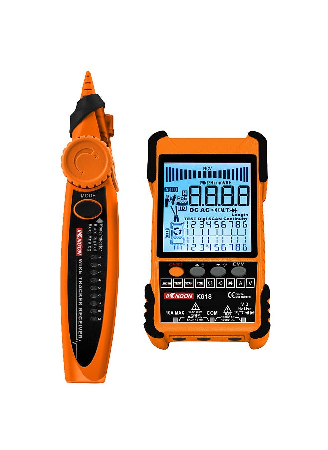 KKnoon - K618 500M Handheld Portable Cable Tester with LCD Display Analogs Digital Search POE Test Cable Pairing ID Pairing Sensitivity Adjustable Network Cable Length Short Open Circuit Measure Trackers - Image 1