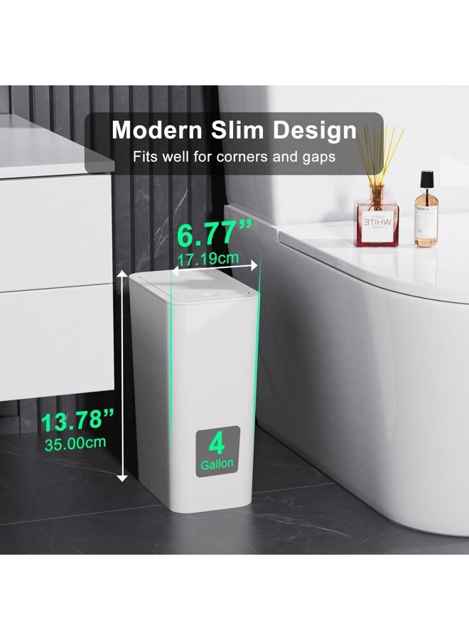 NetDot N. 3 Pack (2 of 4 Gal & 1 of 2.6 Gal) Small Trash Can with Lid,Bathroom Garbage Can with Pop-Up Lid,Waste Basket for Bathroom,Kitchen,Bedroom,Powder Room,Craft Room,Office,College (Off white) - Image 2
