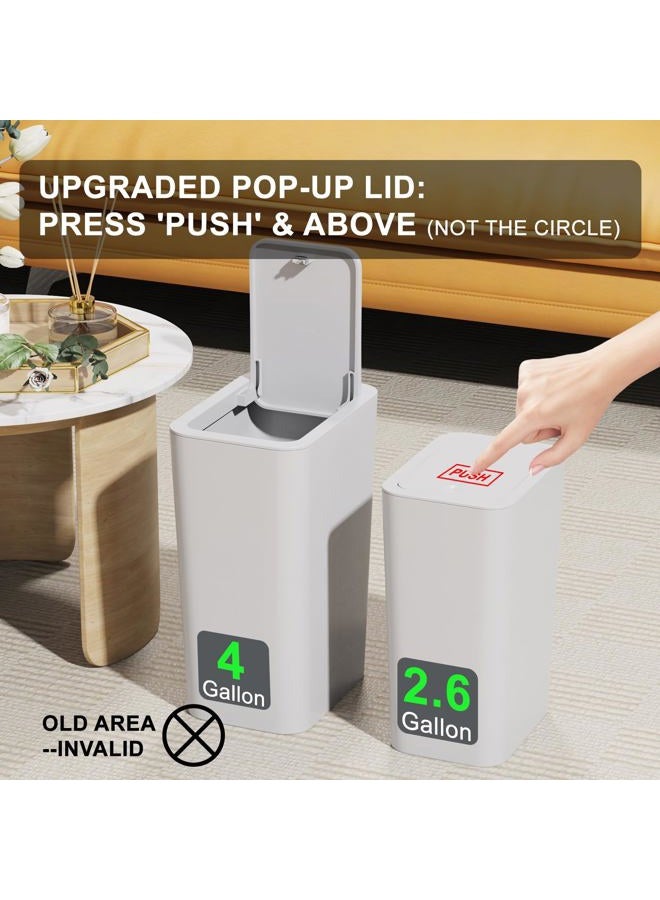 NetDot N. 3 Pack (2 of 4 Gal & 1 of 2.6 Gal) Small Trash Can with Lid,Bathroom Garbage Can with Pop-Up Lid,Waste Basket for Bathroom,Kitchen,Bedroom,Powder Room,Craft Room,Office,College (Off white) - Image 4