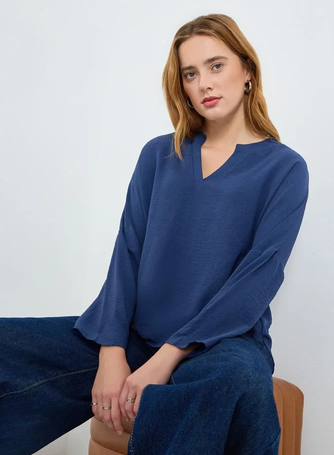 Take Two Women Navy Blue V-Neck Long Sleeve Top