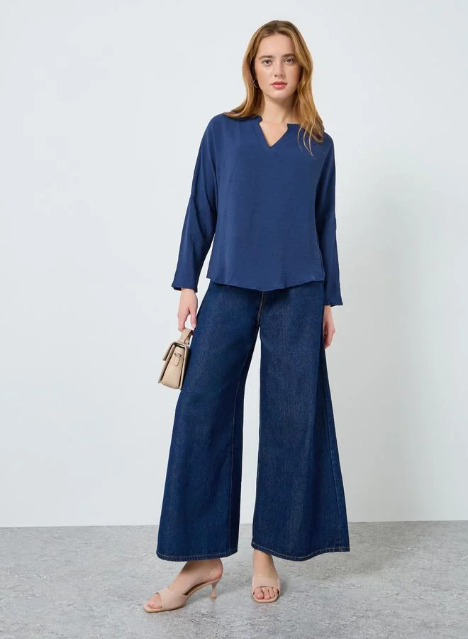 Take Two Women Navy Blue V-Neck Long Sleeve Top