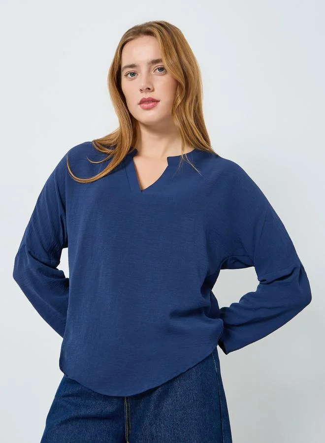 Take Two Women Navy Blue V-Neck Long Sleeve Top