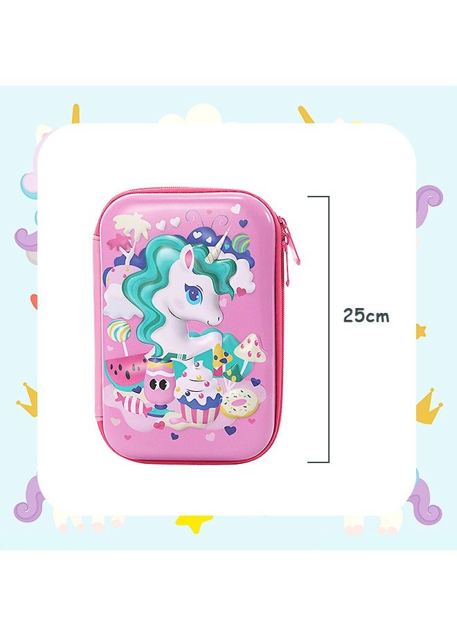 3D Cartoon Unicorn Pencil Case, Lovely Large Capacity Compartments Pen Holder Marker Bag with Double Zipper, Portable EVA Hard Pencil Case Pen Bag (Pink) - Image 2