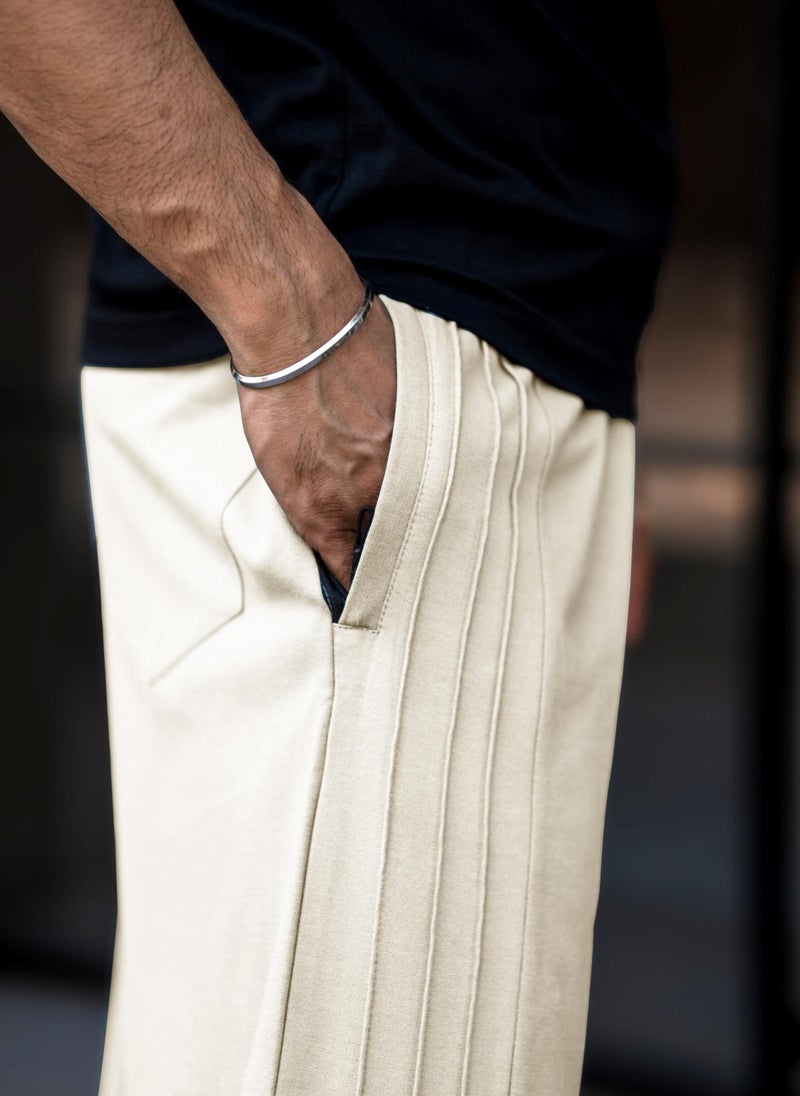 Maniac Mens Plain 3 line Pleate Biscuit Cotton Trackpant - Image 2