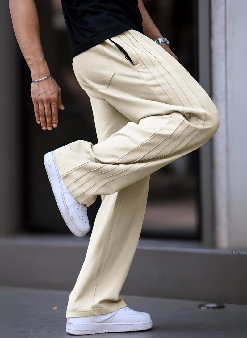 Maniac Mens Plain 3 line Pleate Biscuit Cotton Trackpant - Image 3