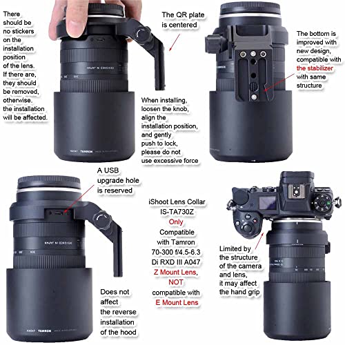 iShoot Lens Collar Tripod Mount Ring Compatible with Tamron 70-300 f/4.5-6.3 Di RXD III A047 Z Mount, Support Holder Bracket Arca Fit Quick Release Plate Dovetail for Arca-Swiss Type Clamp Stabilizer - Image 4