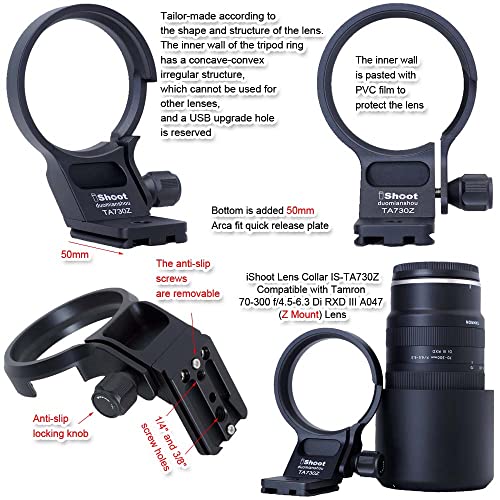 iShoot Lens Collar Tripod Mount Ring Compatible with Tamron 70-300 f/4.5-6.3 Di RXD III A047 Z Mount, Support Holder Bracket Arca Fit Quick Release Plate Dovetail for Arca-Swiss Type Clamp Stabilizer - Image 3