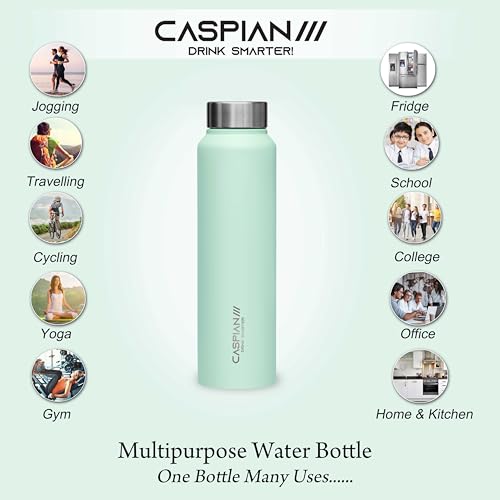 CASPIAN /// Astra Stainless Steel Water Bottle (Mist Green, Light Pink & Sky Blue, 1 Litre, Set of 3)| Leak Proof Thunder for Fridge Home Office Travel School Kids Boys Girls Adults Sports Gym Yoga - Image 5