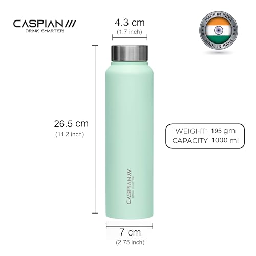 CASPIAN /// Astra Stainless Steel Water Bottle (Mist Green, Light Pink & Sky Blue, 1 Litre, Set of 3)| Leak Proof Thunder for Fridge Home Office Travel School Kids Boys Girls Adults Sports Gym Yoga - Image 2