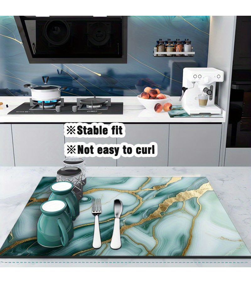 1pc Jade Skin Golden Veins Printed Dish Rack Drying Mat 11 81inch by 15 75inch Bar Counter Absorbent Mat Tabletop Protective Heat Insulation Pad Kitchen Dining Table Countertop Restaurant Decorative Item Suitable For Coffee Machine Mat Washing Machine Mat - Image 4