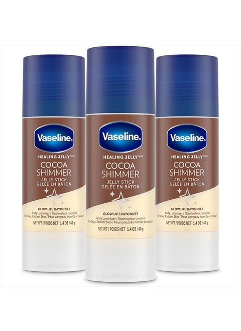 Unilever Vaseline Cocoa Shimmer Jelly Stick GLOW UP Body Luminizer For Dewy Radiant Skin 1.4 oz - 3 Count