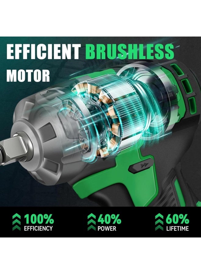 GearZone سائق تأثير عالي العزم 2000Nm، مفتاح تأثير لاسلكي 1/2 بوصة مع بطاريتين 4.0Ah، شاحن سريع، 5 مقابس وصندوق تخزين، مناسب للسيارة، الشاحنة، الأثاث، إلخ - Image 4