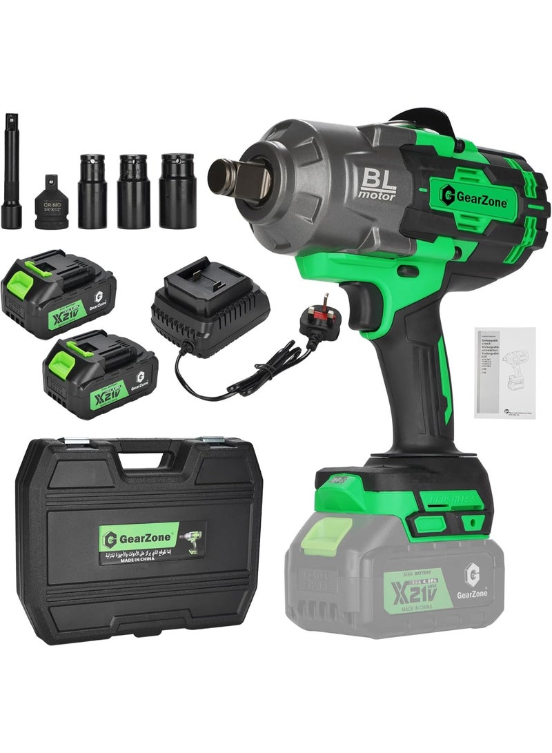 GearZone سائق تأثير عالي العزم 2000Nm، مفتاح تأثير لاسلكي 1/2 بوصة مع بطاريتين 4.0Ah، شاحن سريع، 5 مقابس وصندوق تخزين، مناسب للسيارة، الشاحنة، الأثاث، إلخ - Image 1