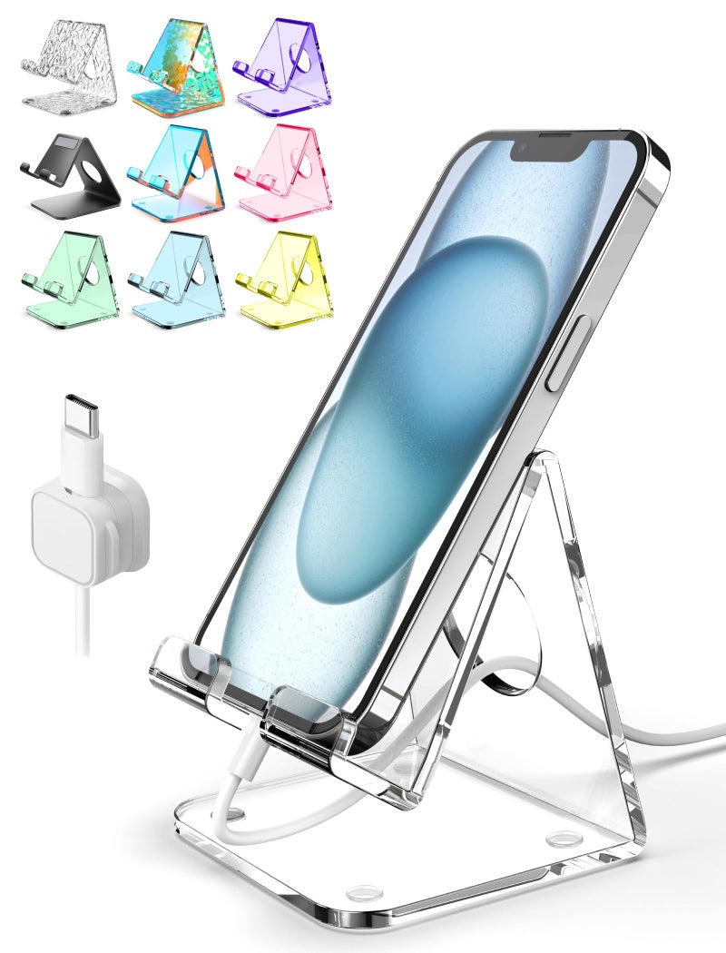 TOPGO Acrylic Cell Phone Stand, Clear Phone Holder for Office Desk, Vanity, Kitchen, Bedside Table, Compatible with iPhone 17/Smartphones/iPad/Switch/Kindle, Office Desk Accessories - Image 1