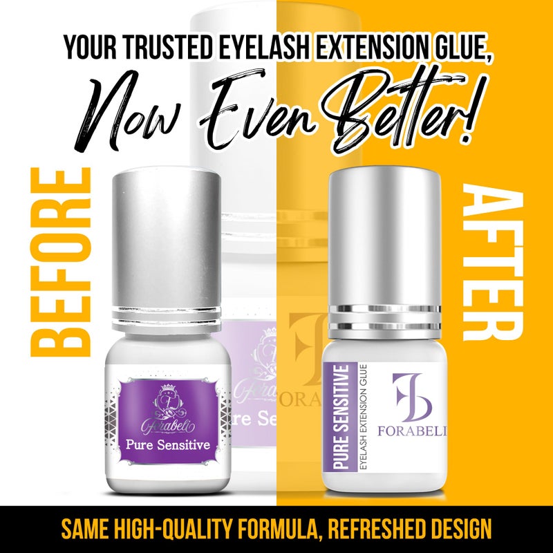 Forabeli Pure Sensitive Eyelash Extension Glue - Forabeli 5ml / 7-8 Sec Drying time/Retention 3-4 Weeks/Black Adhesive for Semi-Permanent Extensions/No Fume/No Irritation/Professional Lash Supplies - Image 3