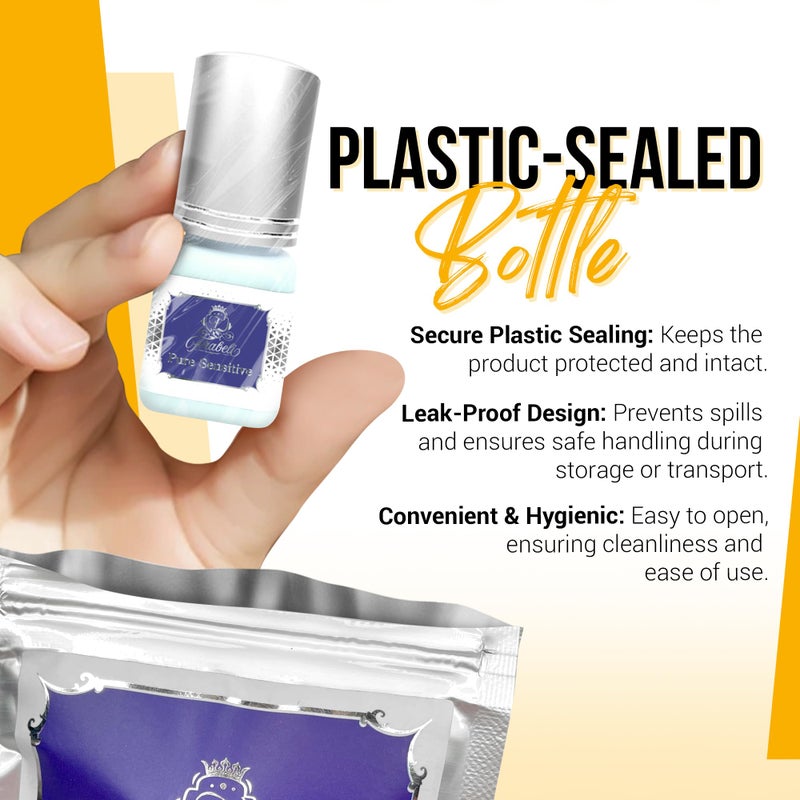 Forabeli Pure Sensitive Eyelash Extension Glue - Forabeli 5ml / 7-8 Sec Drying time/Retention 3-4 Weeks/Black Adhesive for Semi-Permanent Extensions/No Fume/No Irritation/Professional Lash Supplies - Image 2