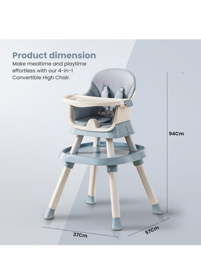Baybee 6 in 1 Convertible Baby High Chair for Kids, Baby Feeding with 2 Adjustable Heights, 5 Point Safety Belt & Tray | Kids Study Table & Chair | Kids High Chair for Baby 1 to 5 Years Blue - Image 5