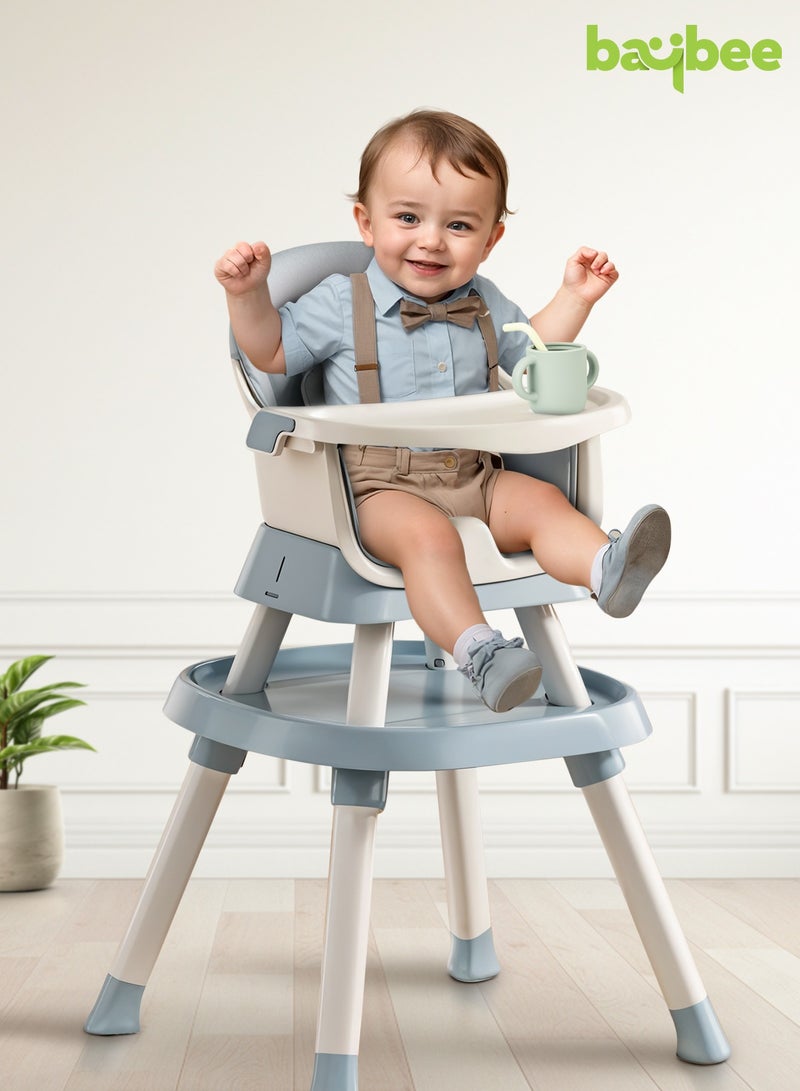 Baybee 6 in 1 Convertible Baby High Chair for Kids, Baby Feeding with 2 Adjustable Heights, 5 Point Safety Belt & Tray | Kids Study Table & Chair | Kids High Chair for Baby 1 to 5 Years Blue - Image 2