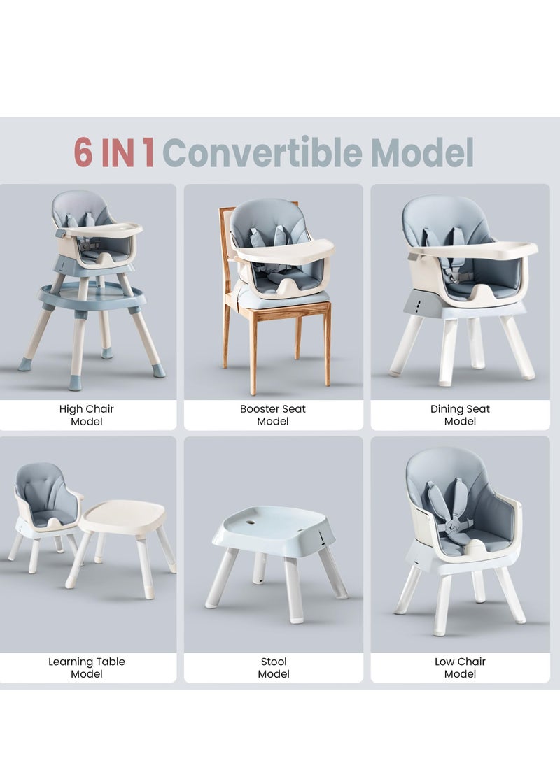 Baybee 6 in 1 Convertible Baby High Chair for Kids, Baby Feeding with 2 Adjustable Heights, 5 Point Safety Belt & Tray | Kids Study Table & Chair | Kids High Chair for Baby 1 to 5 Years Blue - Image 3