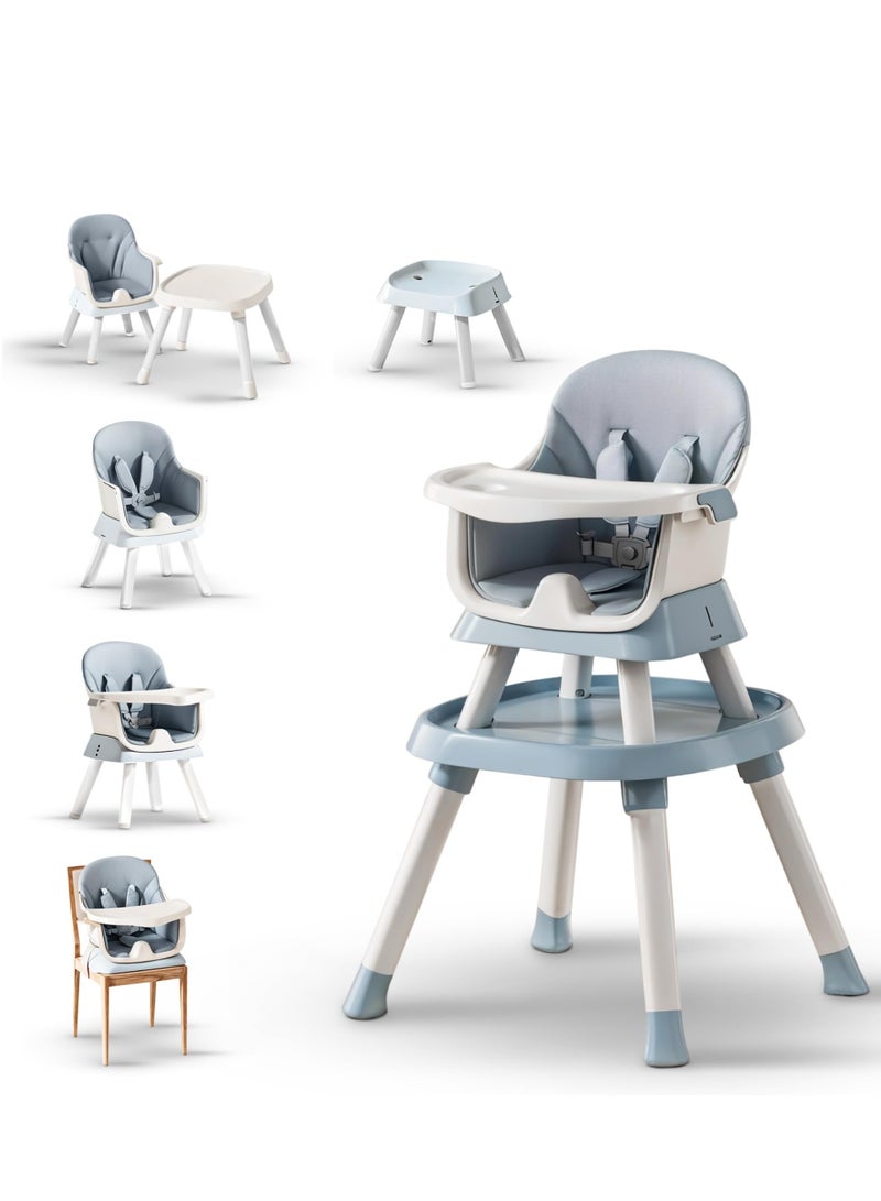 Baybee 6 in 1 Convertible Baby High Chair for Kids, Baby Feeding with 2 Adjustable Heights, 5 Point Safety Belt & Tray | Kids Study Table & Chair | Kids High Chair for Baby 1 to 5 Years Blue - Image 1