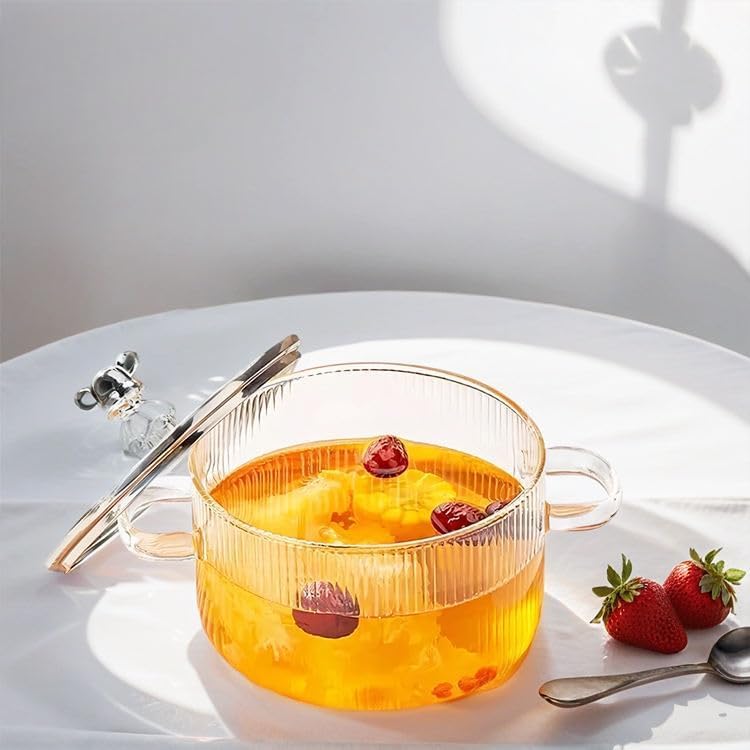 BLISS START وعاء طهي زجاجي BLISS START مع غطاء وعاء غلي Heat Resistant Borosilicate وعاء صلصة زجاجي مع مقبض مجموعة أواني الطهي للمعكرونة والنودلز والحساء شفاف عبوة من 1 - Image 5