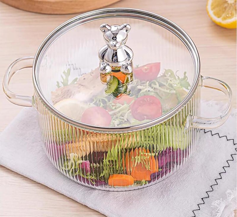 BLISS START وعاء طهي زجاجي BLISS START مع غطاء وعاء غلي Heat Resistant Borosilicate وعاء صلصة زجاجي مع مقبض مجموعة أواني الطهي للمعكرونة والنودلز والحساء شفاف عبوة من 1 - Image 3
