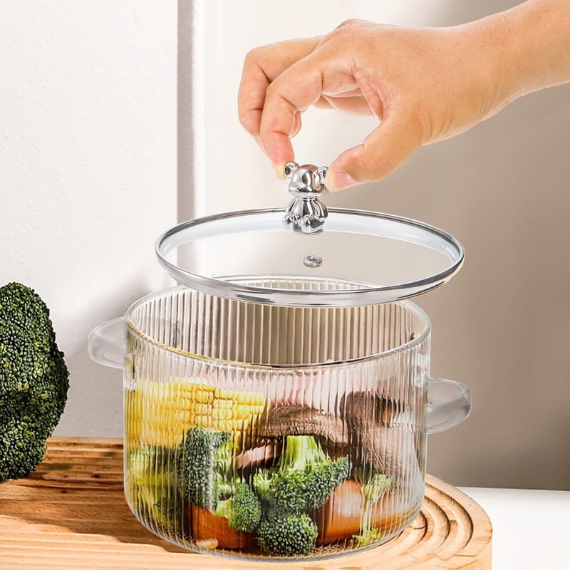 BLISS START وعاء طهي زجاجي BLISS START مع غطاء وعاء غلي Heat Resistant Borosilicate وعاء صلصة زجاجي مع مقبض مجموعة أواني الطهي للمعكرونة والنودلز والحساء شفاف عبوة من 1 - Image 4