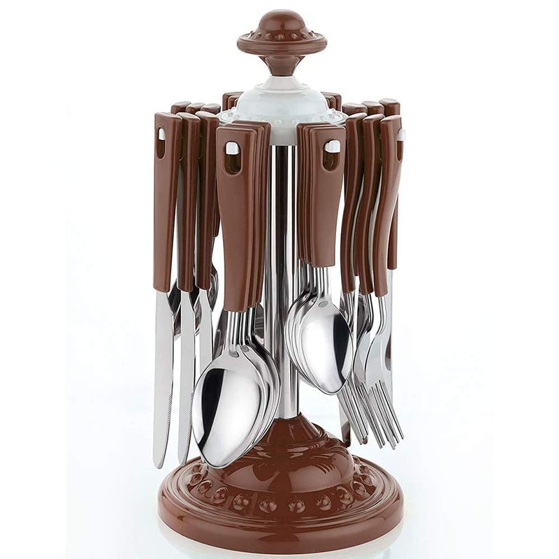 Primelife Super Cutlery Set for Dining Table with Stand-24 Piece Stainless Steel with Plastic Cutlery Set- 6 Table Spoons, 6 Tea Spoons, 6 Forks, 6 Dessert Spoons - Brown (Super Set) - Image 3