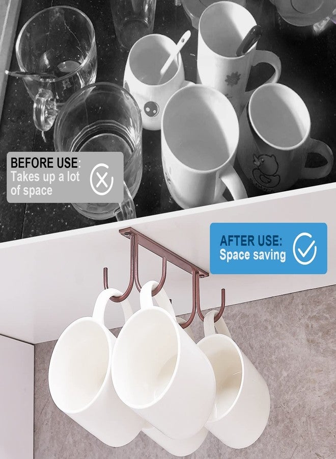 FOMANSH Mug Rack Under Cabinet - Coffee Cup Holder, 12 Mugs Hooks Under Shelf, Display Hanging Cups Drying Hook for Bar Kitchen Utensils Brown - Image 2
