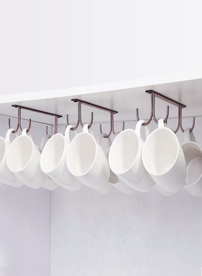 FOMANSH Mug Rack Under Cabinet - Coffee Cup Holder, 12 Mugs Hooks Under Shelf, Display Hanging Cups Drying Hook for Bar Kitchen Utensils Brown - Image 1
