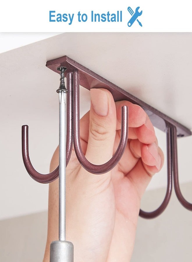 FOMANSH Mug Rack Under Cabinet - Coffee Cup Holder, 12 Mugs Hooks Under Shelf, Display Hanging Cups Drying Hook for Bar Kitchen Utensils Brown - Image 4