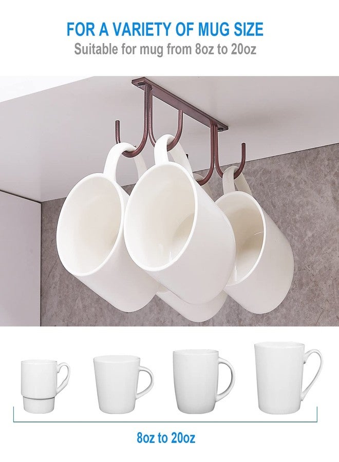 FOMANSH Mug Rack Under Cabinet - Coffee Cup Holder, 12 Mugs Hooks Under Shelf, Display Hanging Cups Drying Hook for Bar Kitchen Utensils Brown - Image 3