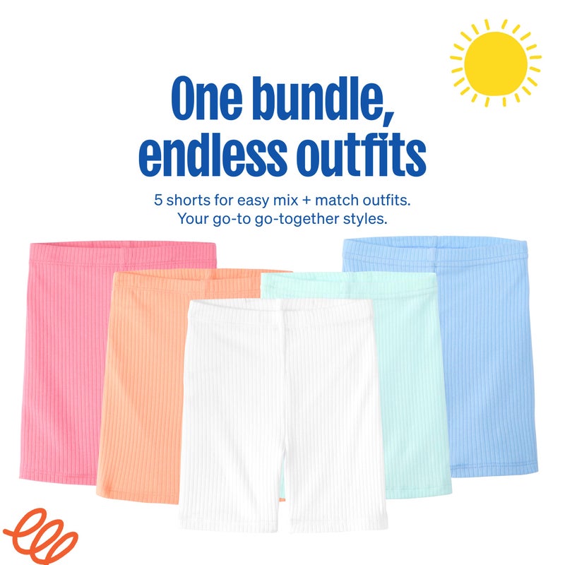 Garanimals Baby & Toddler Girl Solid Biker Shorts - Machine-Washable Kid's Clothes - Size 18 Months - Pink, Orange, Blue, White - 5 Pack - Image 4