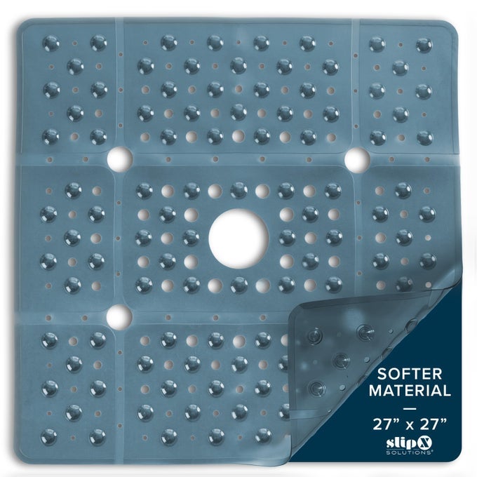 27 OVERSIZE SQUARE SHOWER MAT NONSLIP MAT FOR ELDERLY KIDS 100 POWER GRIP SUCTION CUPS FOR SMOOTH SURFACES MACHINE WASHABLE DUSTY BLUE