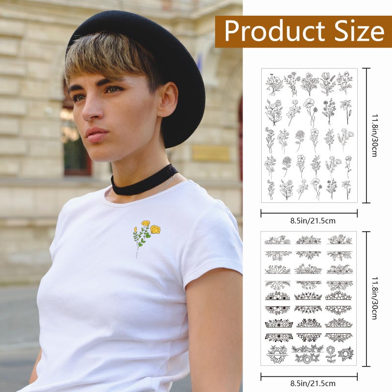 Rngmsi Water Soluble Embroidery Patterns - 2 Sheets Flower Design Stick and Stitch Papers Wash Away 44 Pcs Floral Plant Embroidery Transfer Patterns Stabilizers for Hand Sewing - Image 2