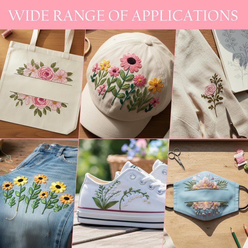 Rngmsi Water Soluble Embroidery Patterns - 2 Sheets Flower Design Stick and Stitch Papers Wash Away 44 Pcs Floral Plant Embroidery Transfer Patterns Stabilizers for Hand Sewing - Image 4