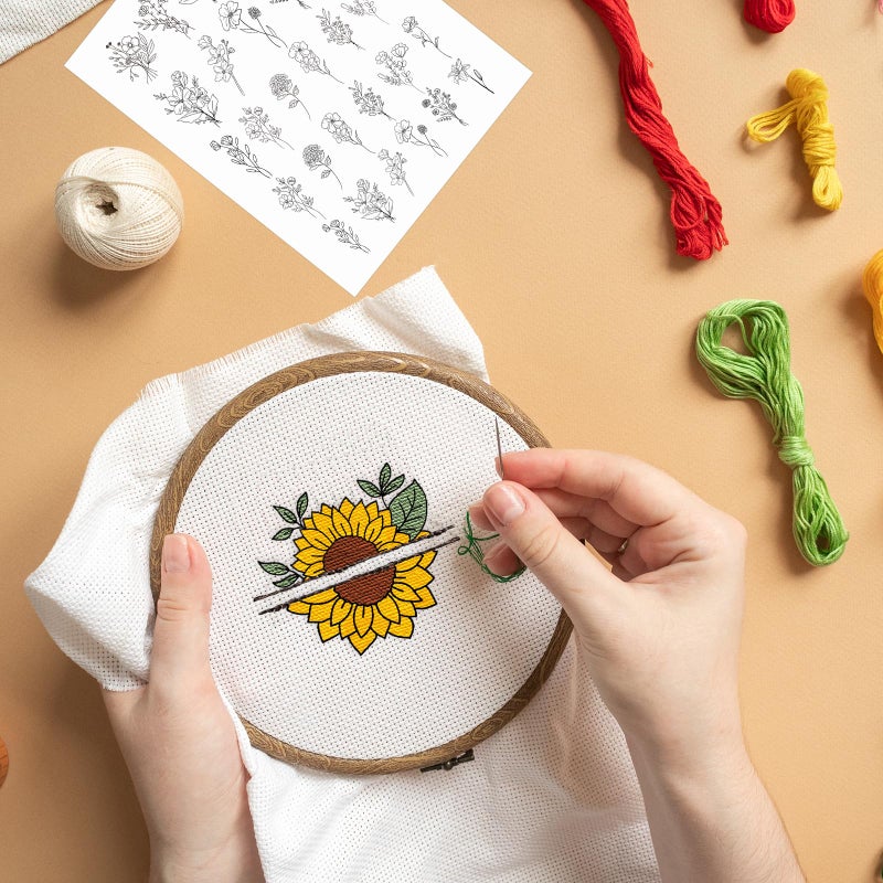 Rngmsi Water Soluble Embroidery Patterns - 2 Sheets Flower Design Stick and Stitch Papers Wash Away 44 Pcs Floral Plant Embroidery Transfer Patterns Stabilizers for Hand Sewing - Image 5