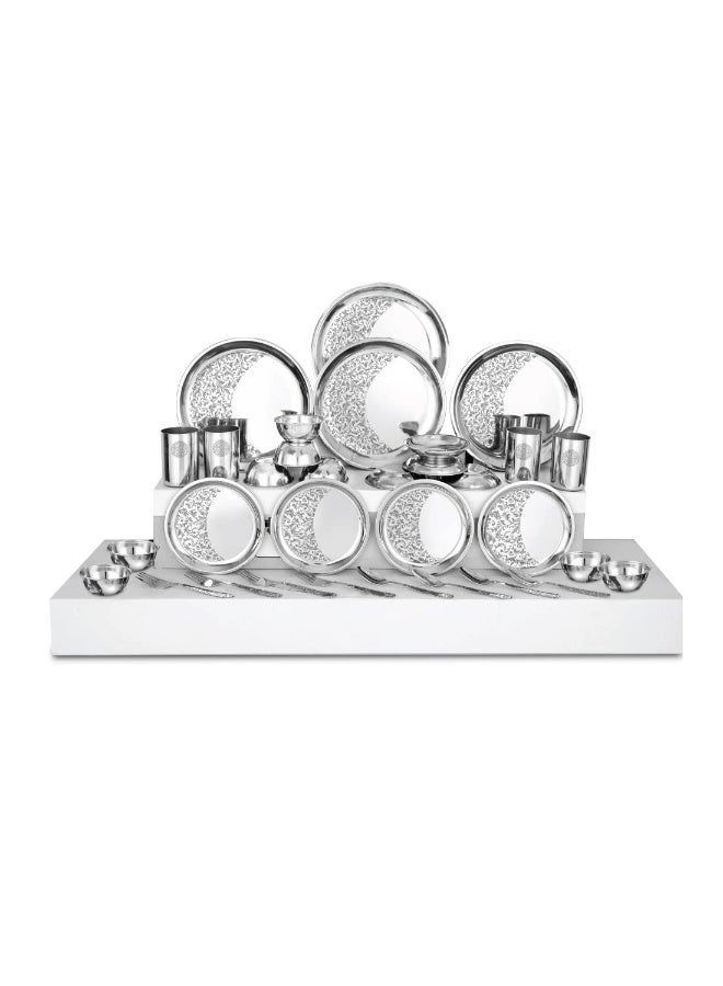 Shri & Sam Designer Stainless Steel Floral Delight Laser Bloom Dinner Set, 28 Pieces - Image 1