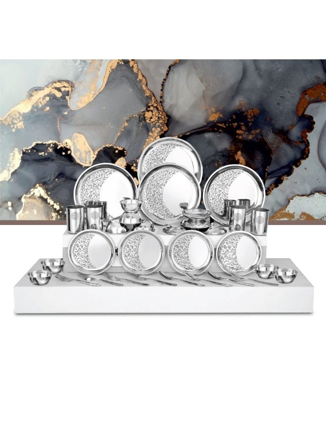 Shri & Sam Designer Stainless Steel Floral Delight Laser Bloom Dinner Set, 28 Pieces - Image 3