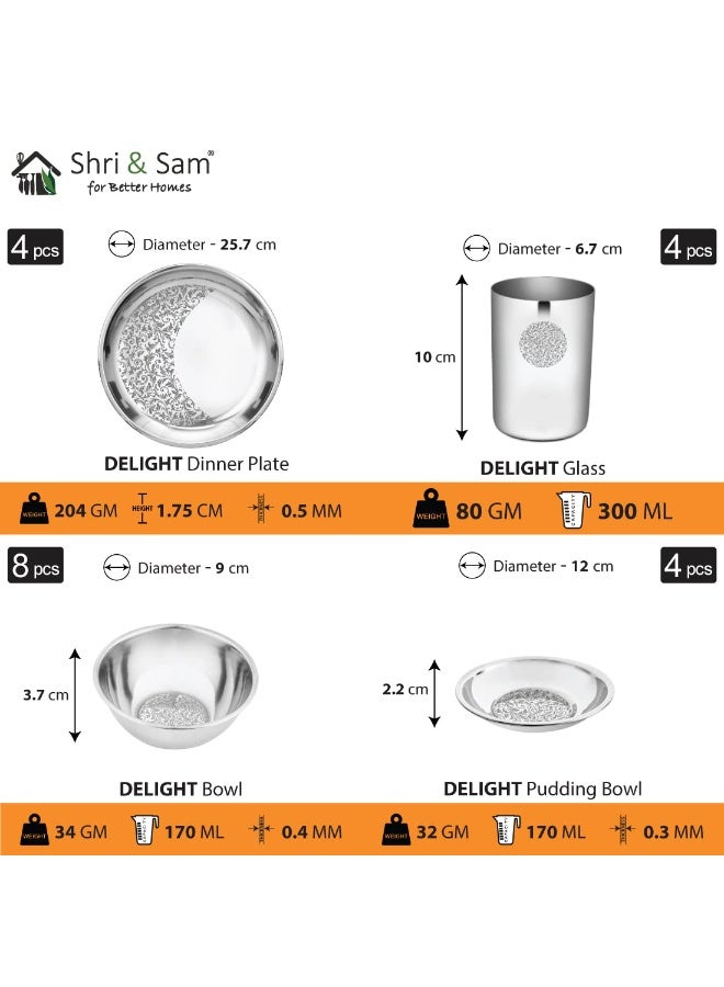 Shri & Sam Designer Stainless Steel Floral Delight Laser Bloom Dinner Set, 28 Pieces - Image 4