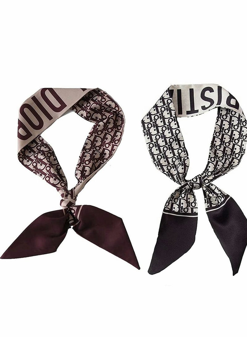 Fashion Design Handle Bag Long Hair Tie Headband Neck Polyester Twill Ribbon Decorative Scarf, Headband, Wristband, Waistband (2PCS)