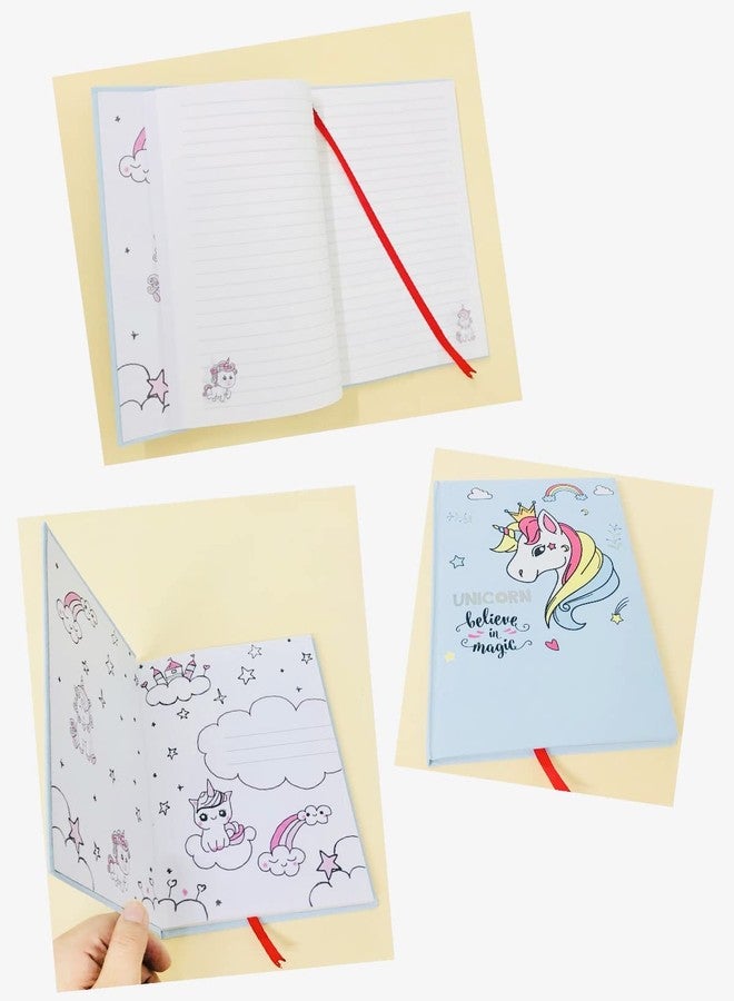 Le Delite Unicorn diary for girls kids/school stationery journals scrapbook (pack of 6)/ notebook with water glitter pen, disco pencil, eraser, pop it up keychain and bookmark - Image 2