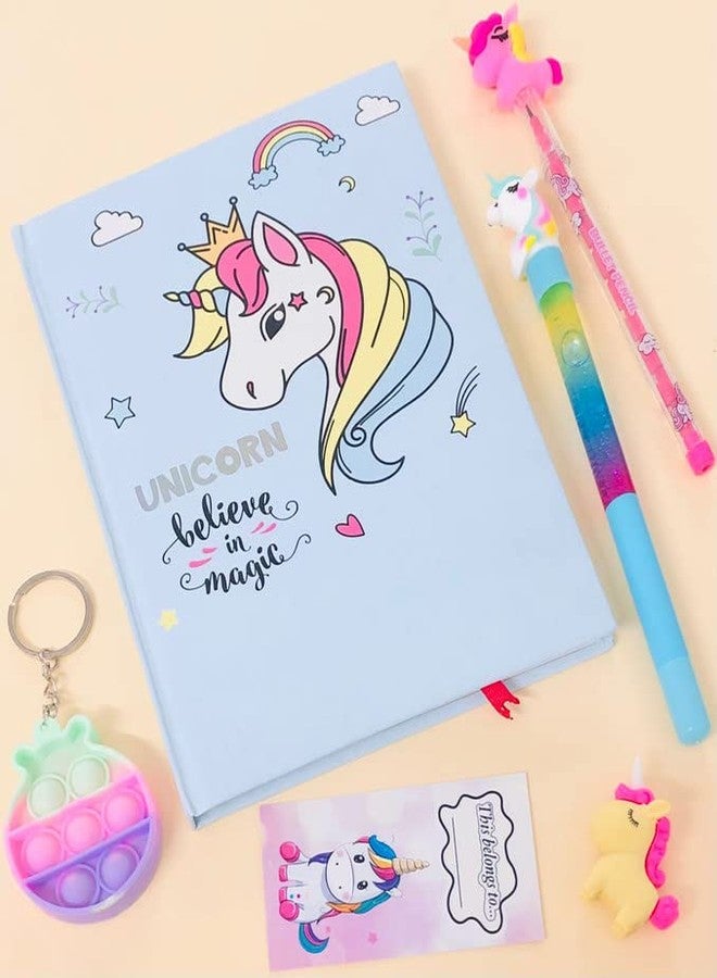 Le Delite Unicorn diary for girls kids/school stationery journals scrapbook (pack of 6)/ notebook with water glitter pen, disco pencil, eraser, pop it up keychain and bookmark - Image 1