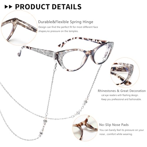 EYEURL 3-Pack Cat Eye Reading Glasses for Women Blue Light Glasses Fashion Computer Readers with Spring Hinge Anti-Glare Readers for Women 0.5 - Image 4