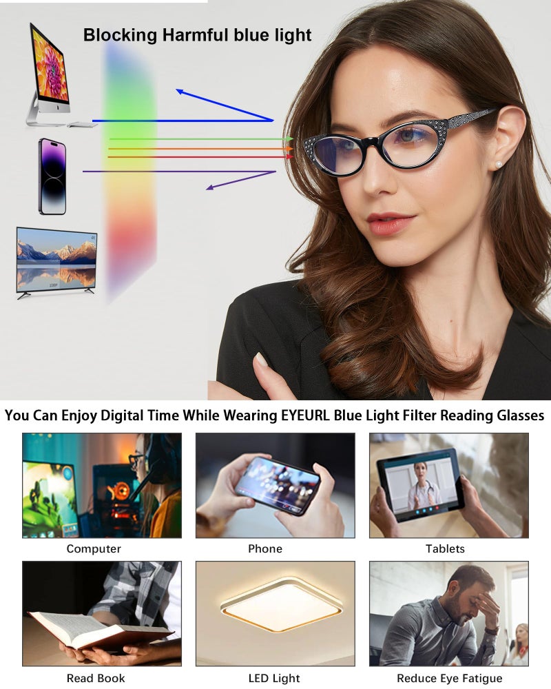 EYEURL 3-Pack Cat Eye Reading Glasses for Women Blue Light Glasses Fashion Computer Readers with Spring Hinge Anti-Glare Readers for Women 0.5 - Image 5