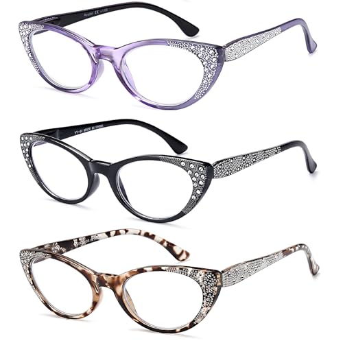 EYEURL 3-Pack Cat Eye Reading Glasses for Women Blue Light Glasses Fashion Computer Readers with Spring Hinge Anti-Glare Readers for Women 0.5 - Image 2