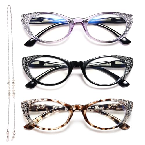 EYEURL 3-Pack Cat Eye Reading Glasses for Women Blue Light Glasses Fashion Computer Readers with Spring Hinge Anti-Glare Readers for Women 0.5 - Image 1